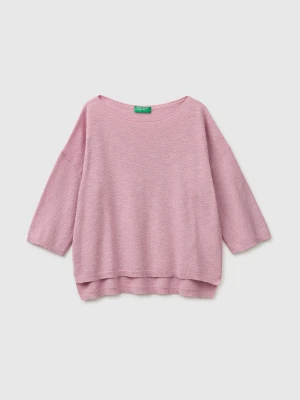 Benetton, Boxy Fit Linen Blend Sweater, Size: XS, Pink, Women United Colors of Benetton