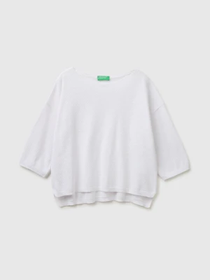 Benetton, Boxy Fit Linen Blend Sweater, Size: XS, White, Women United Colors of Benetton