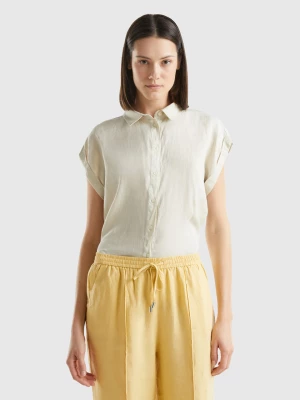 Benetton, Boxy Fit Shirt In Pure Linen, size L, Beige, Women United Colors of Benetton