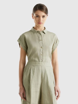 Benetton, Boxy Fit Shirt In Pure Linen, size L, Light Green, Women United Colors of Benetton