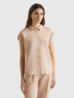 Benetton, Boxy Fit Shirt In Pure Linen, size L, Nude, Women United Colors of Benetton