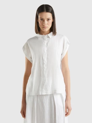 Benetton, Boxy Fit Shirt In Pure Linen, size L, White, Women United Colors of Benetton