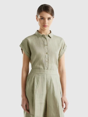 Benetton, Boxy Fit Shirt In Pure Linen, size XS, Light Green, Women United Colors of Benetton