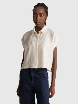 Benetton, Boxy Fit Sleeveless Shirt, Size: XS, Creamy White, Women United Colors of Benetton