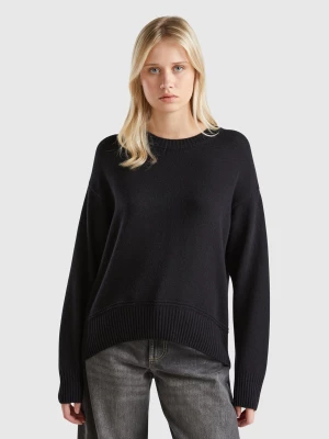 Benetton, Boxy Fit Sweater In Wool Blend, size L, Black, Women United Colors of Benetton