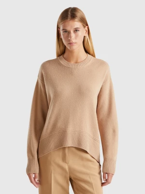 Benetton, Boxy Fit Sweater In Wool Blend, size L, Camel, Women United Colors of Benetton