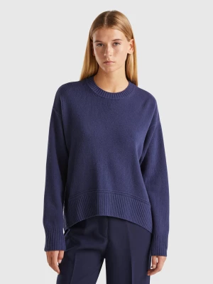 Benetton, Boxy Fit Sweater In Wool Blend, size L, Dark Blue, Women United Colors of Benetton