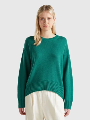 Benetton, Boxy Fit Sweater In Wool Blend, size L, Dark Green, Women United Colors of Benetton