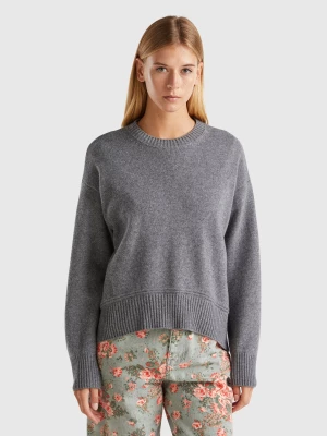 Benetton, Boxy Fit Sweater In Wool Blend, size L, Gray, Women United Colors of Benetton