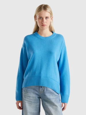 Benetton, Boxy Fit Sweater In Wool Blend, size L, Light Blue, Women United Colors of Benetton