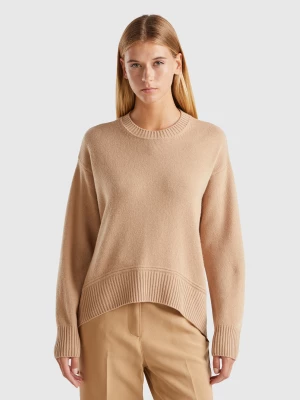 Benetton, Boxy Fit Sweater In Wool Blend, size M, Camel, Women United Colors of Benetton