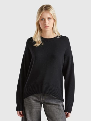 Benetton, Boxy Fit Sweater In Wool Blend, size S, Black, Women United Colors of Benetton