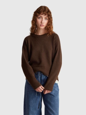 Benetton, Boxy Fit Sweater In Wool Blend, Size: XXS, Brown, Women United Colors of Benetton