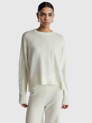 Benetton, Boxy Fit Sweater In Wool Blend, Size: XXS, Creamy White, Women United Colors of Benetton