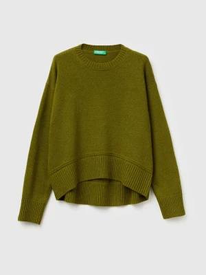 Benetton, Boxy Fit Sweater In Wool Blend, Size: XXS, Military Green, Women United Colors of Benetton