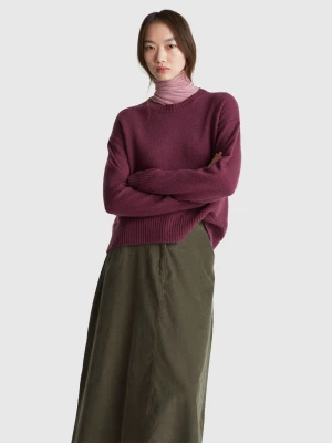 Benetton, Boxy Fit Sweater In Wool Blend, Size: XS, Plum, Women United Colors of Benetton