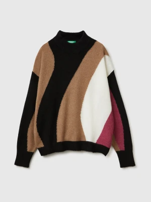 Benetton, Boxy Fit Sweater With Inlay, Size: XS, Black, Women United Colors of Benetton