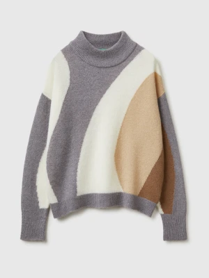 Benetton, Boxy Fit Sweater With Inlay, Size: XS, Gray, Women United Colors of Benetton