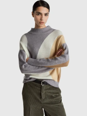 Benetton, Boxy Fit Sweater With Inlay, Size: XS, Gray, Women United Colors of Benetton