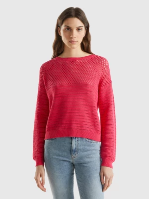 Benetton, Boxy Fit Sweater With Open Knit, size L, Fuchsia, Women United Colors of Benetton
