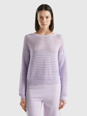 Benetton, Boxy Fit Sweater With Open Knit, size L, Lilac, Women United Colors of Benetton