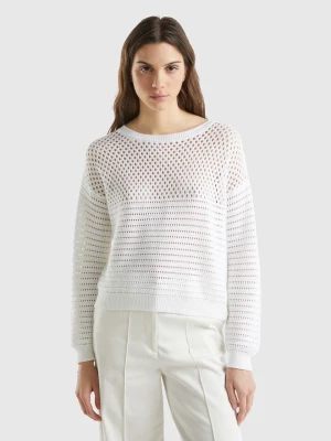 Benetton, Boxy Fit Sweater With Open Knit, size L, White, Women United Colors of Benetton
