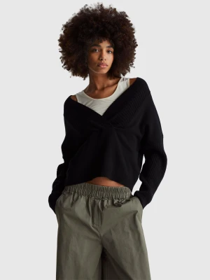 Benetton, Boxy Fit Sweater With V-neck, Size: XXS, Black, Women United Colors of Benetton