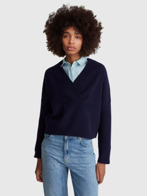 Benetton, Boxy Fit Sweater With V-neck, Size: XXS, Dark Blue, Women United Colors of Benetton