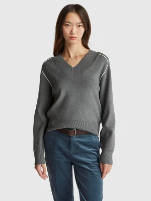 Benetton, Boxy Fit Sweater With V-neck, Size: XXS, Dark Gray, Women United Colors of Benetton