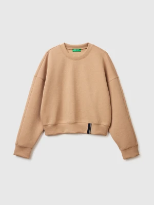 Benetton, Boxy Fit Sweatshirt With Crest On The Back, Size: XS, Camel, Women United Colors of Benetton