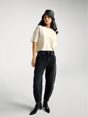 Benetton, Boxy Fit T-shirt With Applique, Size: XS, Creamy White, Women United Colors of Benetton