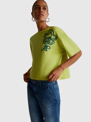 Benetton, Boxy Fit T-shirt With Applique, Size: XS, Lime, Women United Colors of Benetton