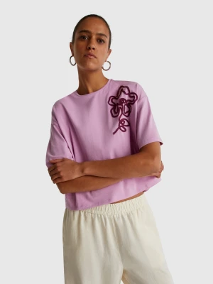 Benetton, Boxy Fit T-shirt With Applique, Size: XS, Pink, Women United Colors of Benetton
