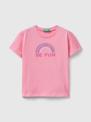 Benetton, Boxy Fit T-shirt With Glossy Details, size 104, Pink, Kids United Colors of Benetton