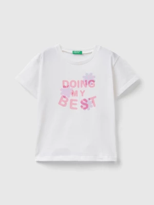 Benetton, Boxy Fit T-shirt With Glossy Details, size 110, White, Kids United Colors of Benetton