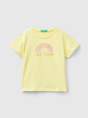 Benetton, Boxy Fit T-shirt With Glossy Details, size 110, Yellow, Kids United Colors of Benetton