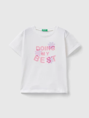 Benetton, Boxy Fit T-shirt With Glossy Details, size 82, White, Kids United Colors of Benetton