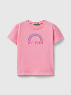 Benetton, Boxy Fit T-shirt With Glossy Details, size 90, Pink, Kids United Colors of Benetton