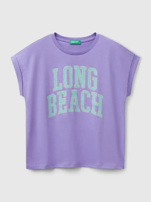 Benetton, Boxy Fit T-shirt With Print And Glitter, size XL, Periwinkle, Kids United Colors of Benetton