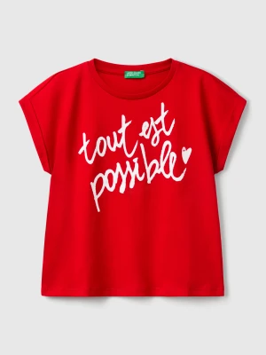 Benetton, Boxy Fit T-shirt With Print And Glitter, size XL, Red, Kids United Colors of Benetton