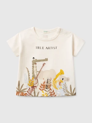 Benetton, Boxy Fit T-shirt With Print, size 82, Creamy White, Kids United Colors of Benetton