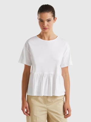 Benetton, Boxy Fit T-shirt With Ruffle, size M, White, Women United Colors of Benetton