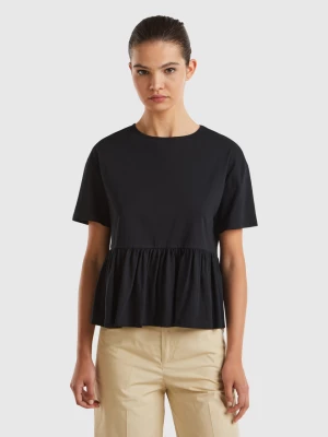 Benetton, Boxy Fit T-shirt With Ruffle, size XS, Black, Women United Colors of Benetton