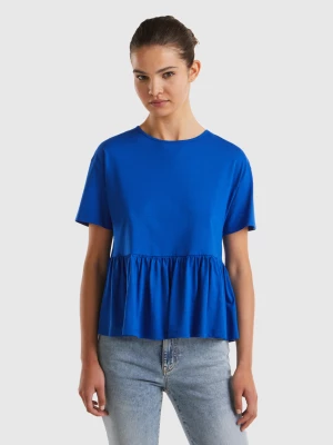 Benetton, Boxy Fit T-shirt With Ruffle, size XS, Bright Blue, Women United Colors of Benetton