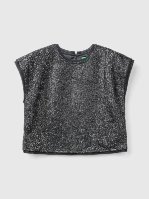 Benetton, Boxy Fit Top With Sequins, size XL, Black, Kids United Colors of Benetton