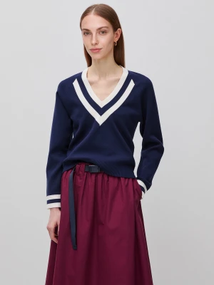 Benetton, Boxy Fit V-neck Sweater, Size: XS, Dark Blue, Women United Colors of Benetton