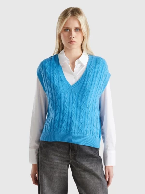 Benetton, Boxy Fit Vest With Cable Knit And Perforations, size XS, Light Blue, Women United Colors of Benetton