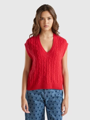 Benetton, Boxy Fit Vest With Cable Knit And Perforations, size XS, Red, Women United Colors of Benetton