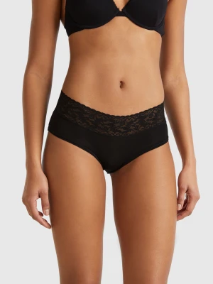 Benetton, Boyshort Underwear With Lace Edge, size XS-S, Black, Women United Colors of Benetton