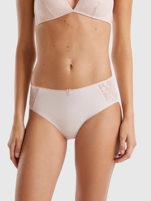 Benetton, Boyshort Underwear With Lace Inserts, size XS, Soft Pink, Women United Colors of Benetton